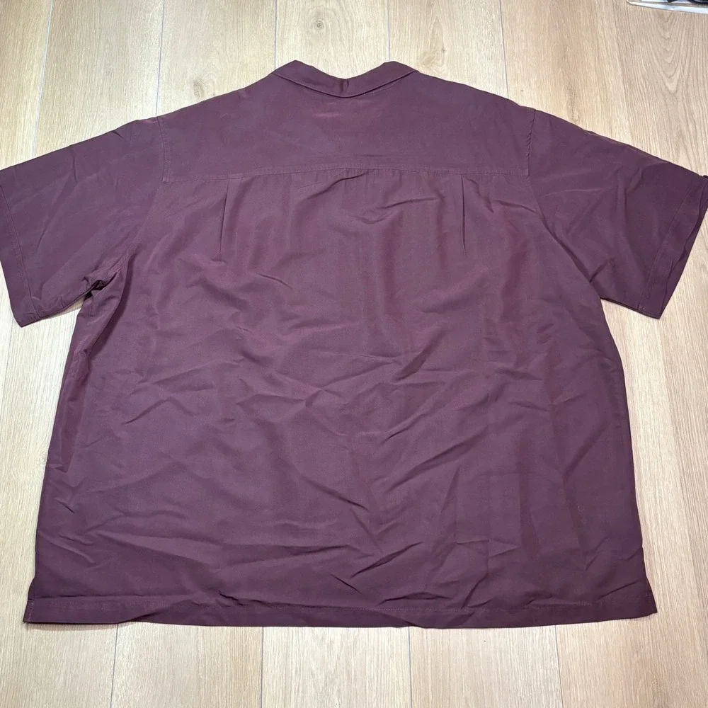 Cubavera Mens 3XL Burgundy Red Embroidered Guayabera Short Sleeve Camp Shirt